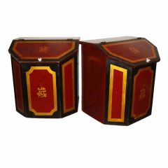 Antique Pair of Late 19th Century Painted Chinese Tea Bins