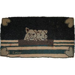 Pigs and Hearts American Hooked Rug