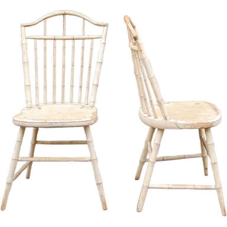 Pair Massachusetts Windsor side chairs, c. 1810, original paint