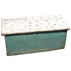 American Painted Chest ca. 1800 with Later Stenciled Letters
