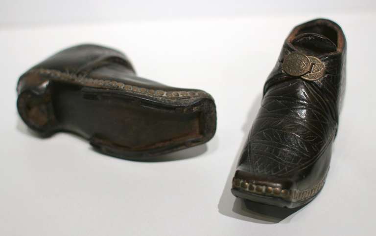 Brass Miniature Leather Shoes For Sale