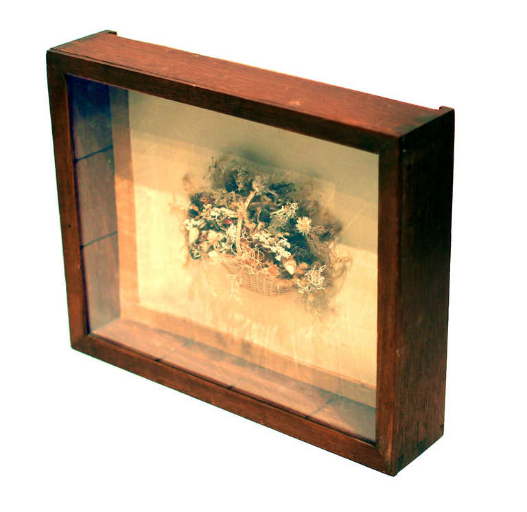 Shadowbox of a Basket of Dried Flowers In Excellent Condition In Philadelphia, PA