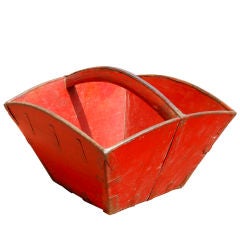 Antique Chinese Rice Bucket, Red Paint