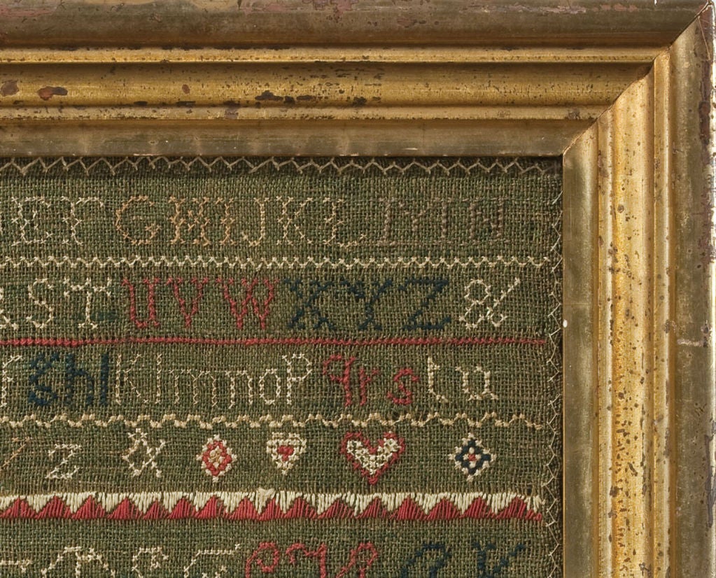 American 1810 Maine Sampler on Green Linsey-Woolsey