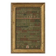 Antique 1810 Maine Sampler on Green Linsey-Woolsey
