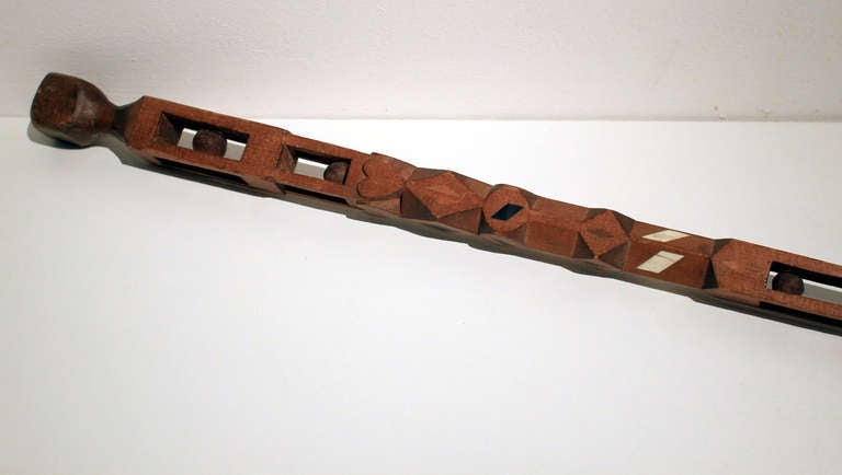 20th Century American Folk Carved Whimsey Cane with Inlay For Sale