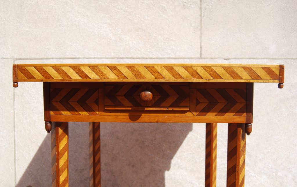 19th Century Checkerboard Marquetry Table Made by Conn. State Prisoner, 1895