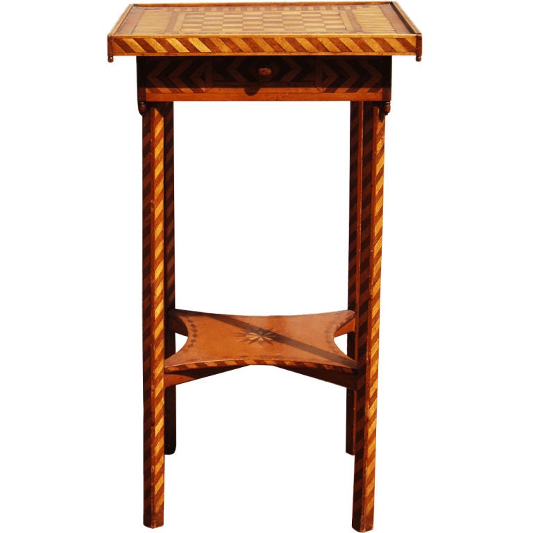 Checkerboard Marquetry Table Made by Conn. State Prisoner, 1895