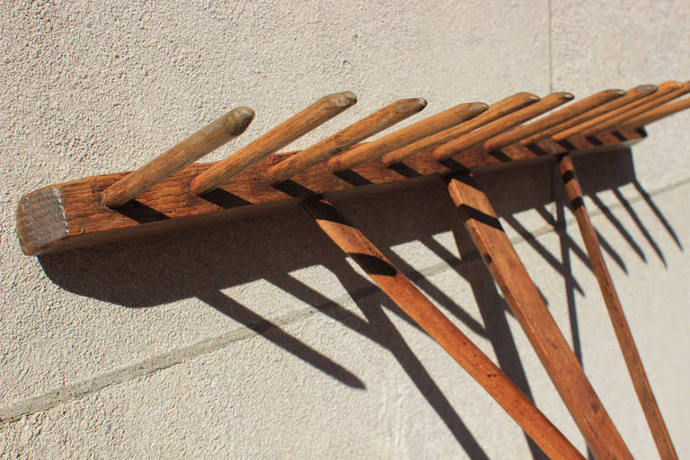 Carved Split Handle Hay Rake