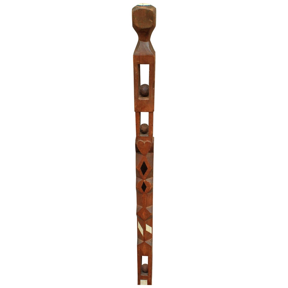 American Folk Carved Whimsey Cane with Inlay For Sale