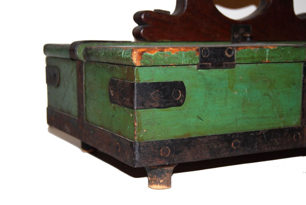 American Green Painted and Iron Strapped Double Lidded Box For Sale