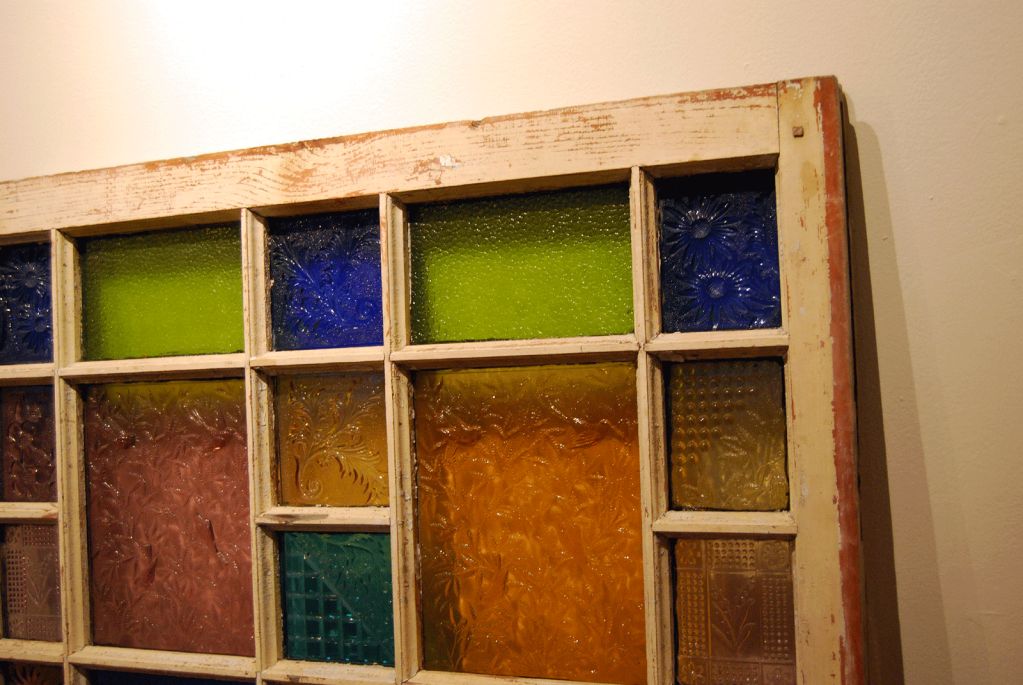 20th Century Rare Window Frame with Mosaic Company Glass Panels
