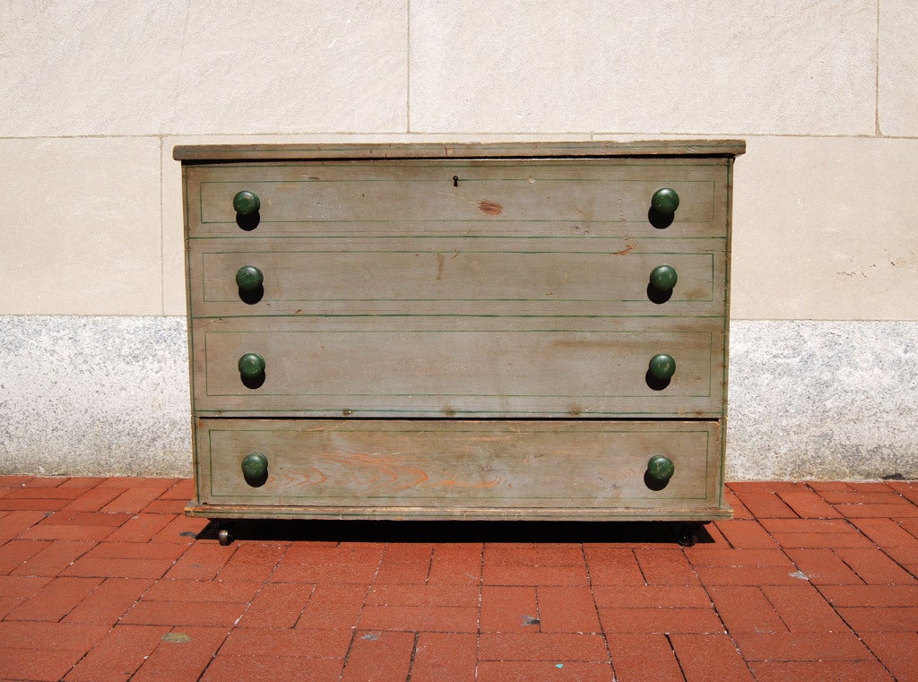 American Rare Under-Eaves Painted Blanket Chest