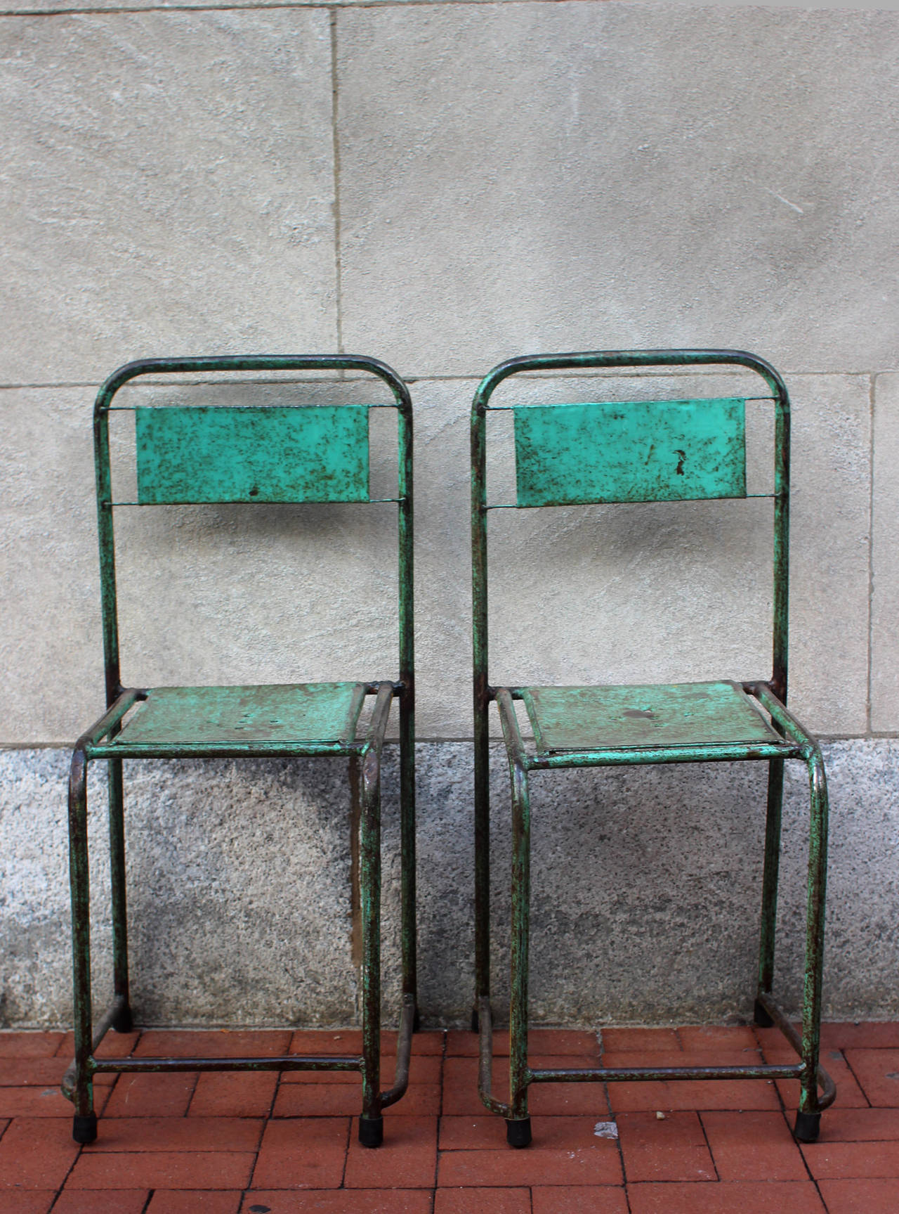 Folk Art Pair of Painted Metal Chairs