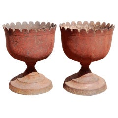 Pair of Painted Cast Iron Urns, American