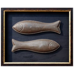 Antique Two-Part Folky Tin Fish Mold in Shadowbox Frame