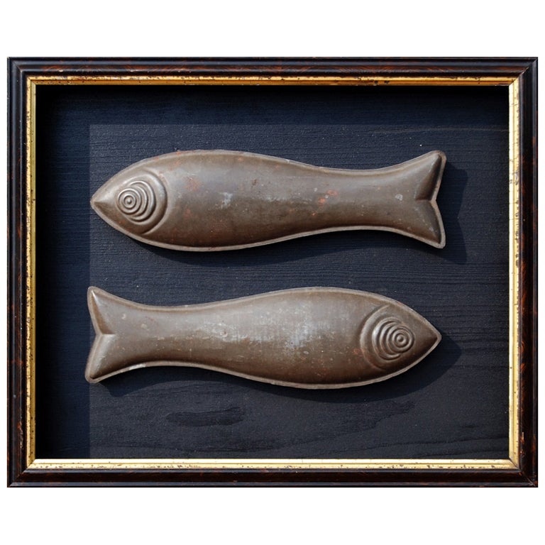 Two-Part Folky Tin Fish Mold in Shadowbox Frame