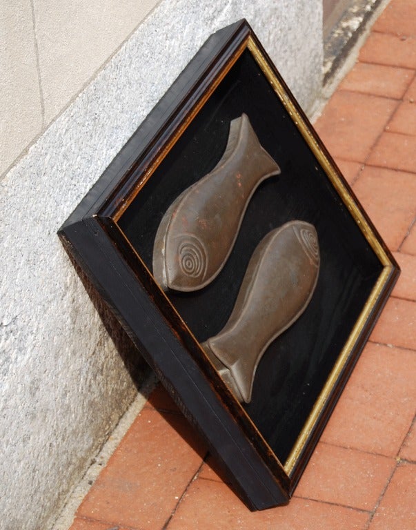 English Two-Part Folky Tin Fish Mold in Shadowbox Frame