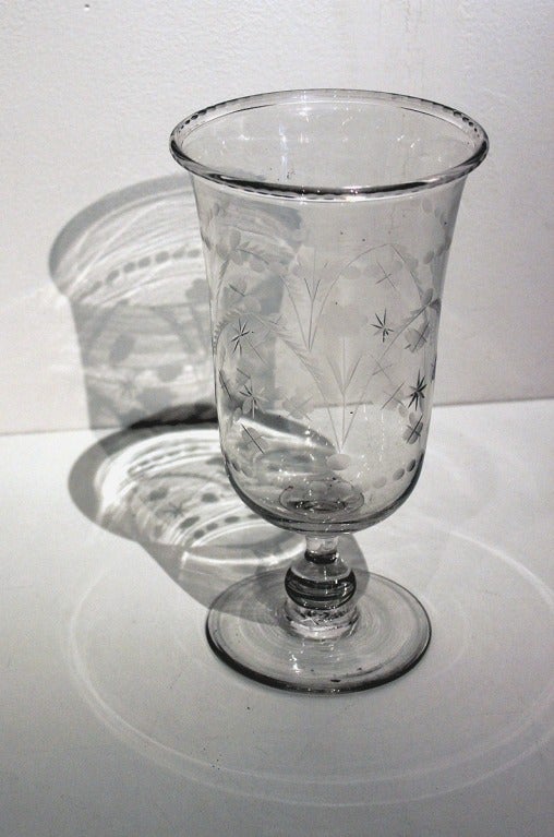 19th Century American Glass Celery Vase with Etched Decoration