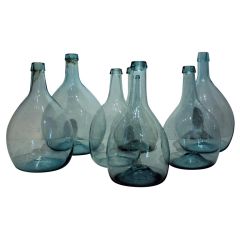 Collection of 7 Aquamarine Blown Glass Bottles