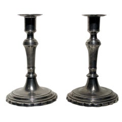 Antique Pair American Pewter Candlesticks