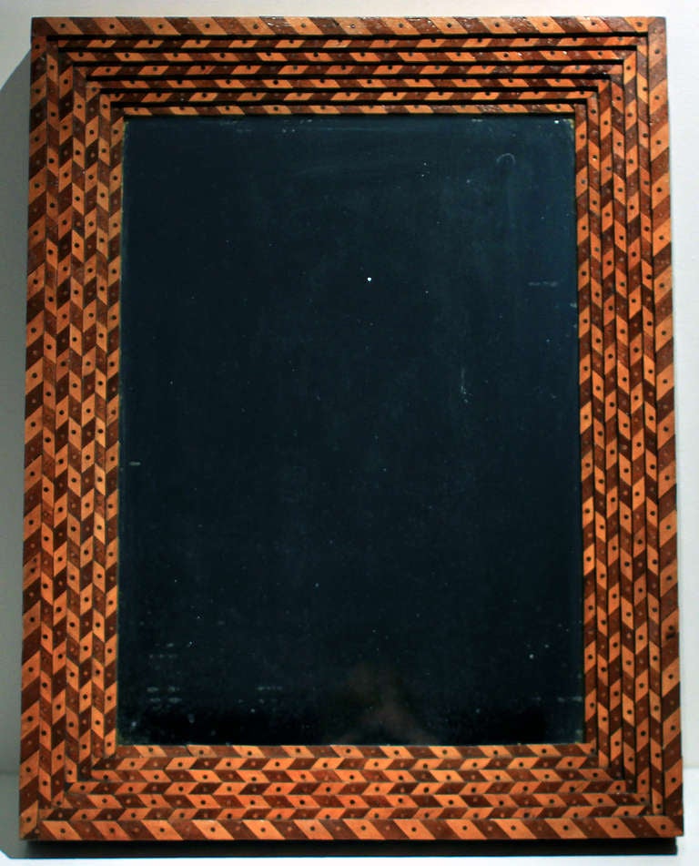 Graphic Marquetry Framed Mirror, 19th century American