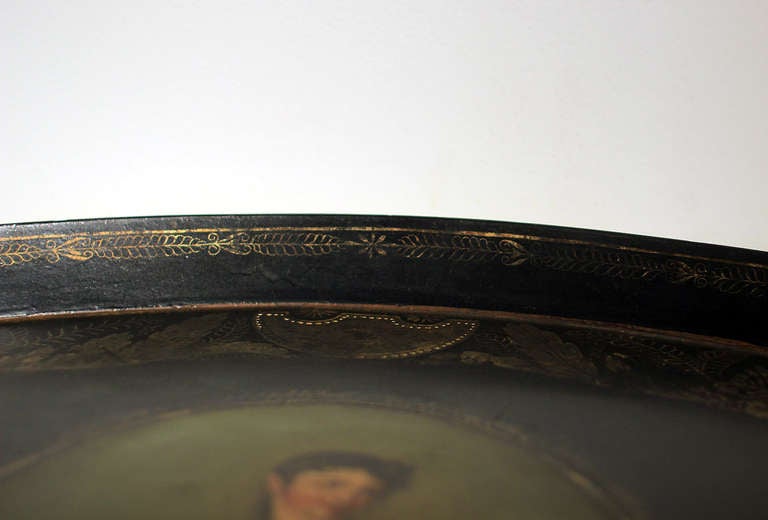 Tin Tole Painted Tray: Unusual Subject Mid 19th Century