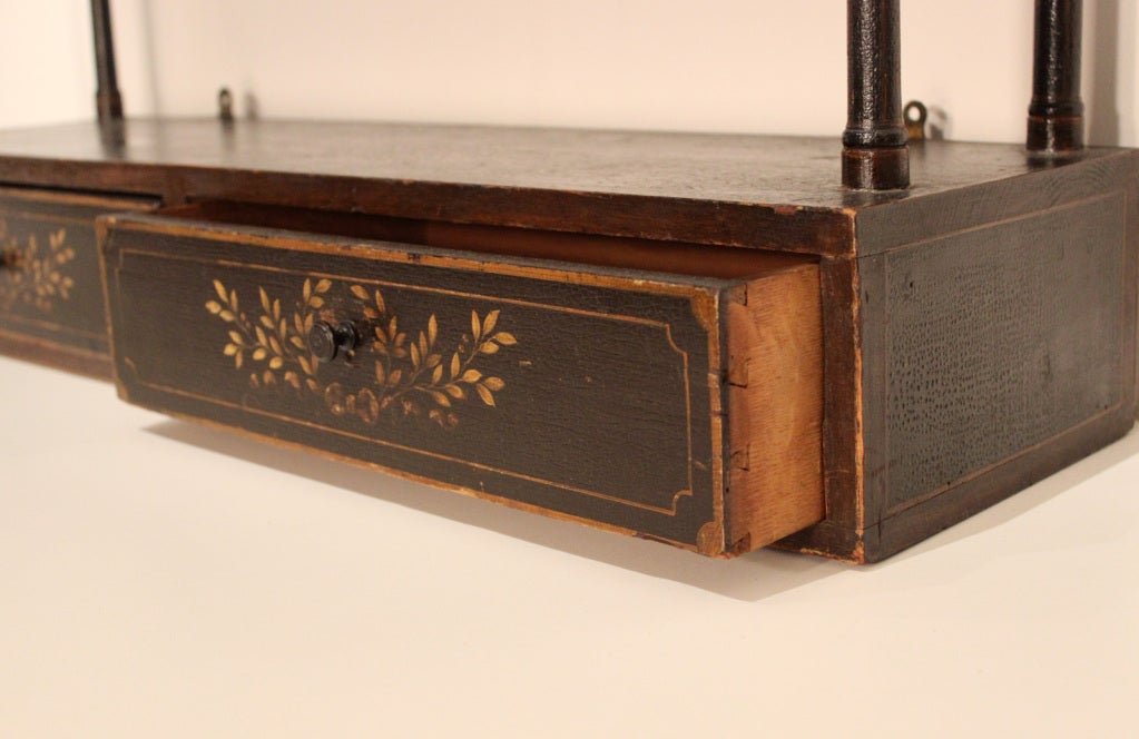 English Painted Hanging Shelves With Two Drawers, c. 1840