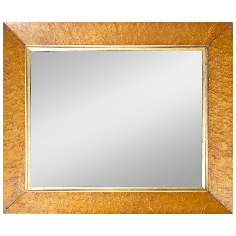Large Mirror in Beveled Maple Frame with Gilt Liner at 1stDibs