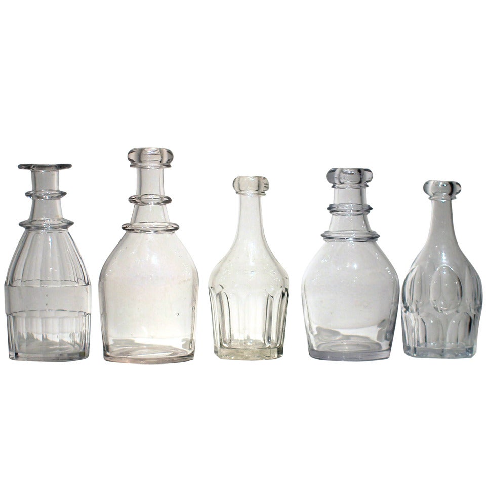 5 Small Bar Bottles circa 1850