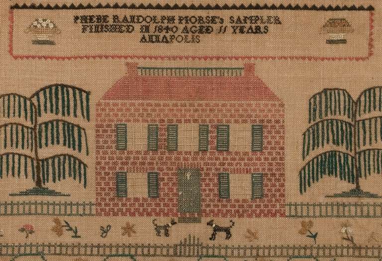 Highly-developed Canadian samplers are rarely found and, in many ways, this outstanding example made by Phebe Randolph Morse in 1840, is the finest 19th century one that we have come to know. Eleven-year-old Phebe centered her composition on a