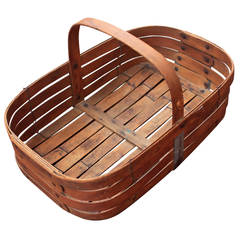 Antique Large Slatted Wood Basket, Late 19th Century, American