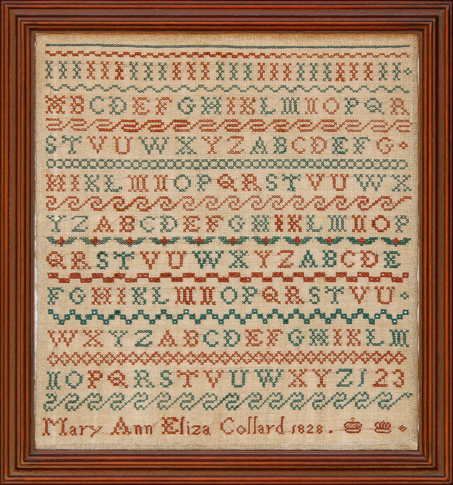 Red 
Green English Sampler dated 1828