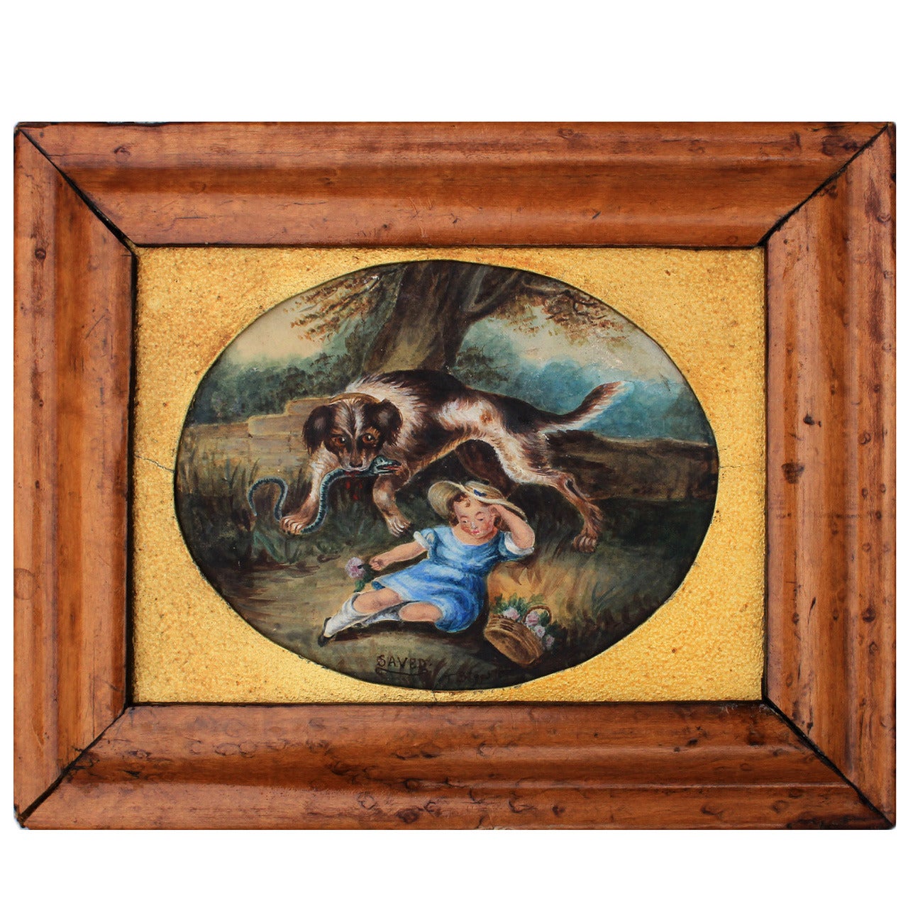 Miniature English Watercolor "SAVED" by T. Biggs 1856 For Sale