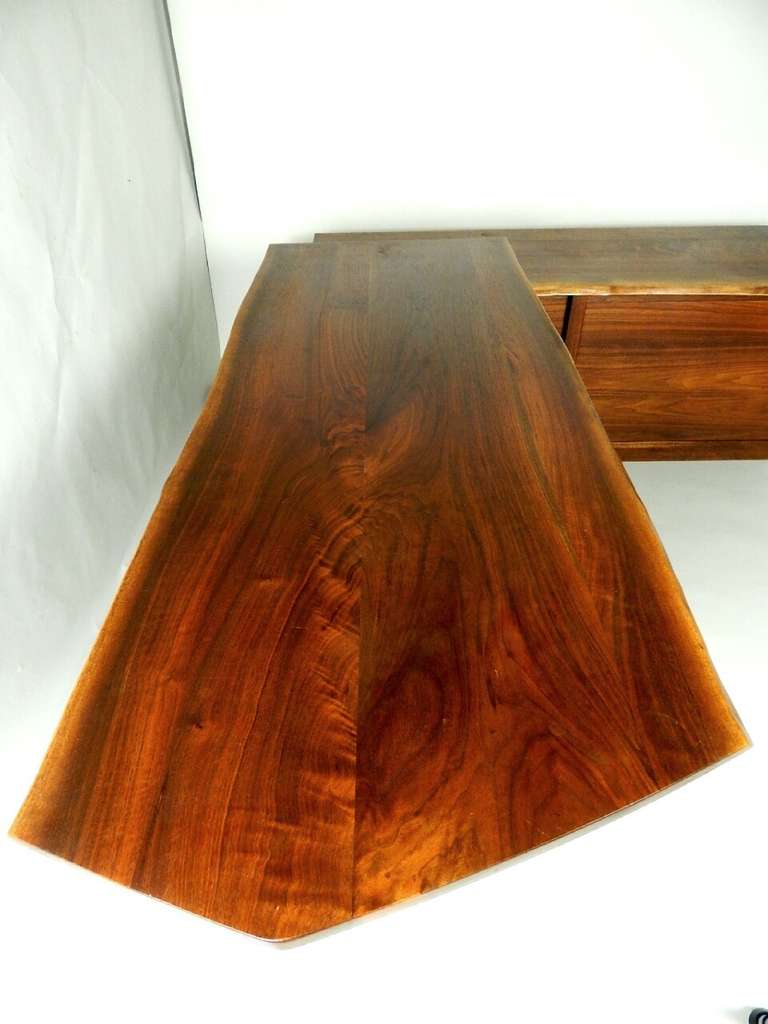 Oak Walnut Pedestal Desk with Credenza by George Nakashima