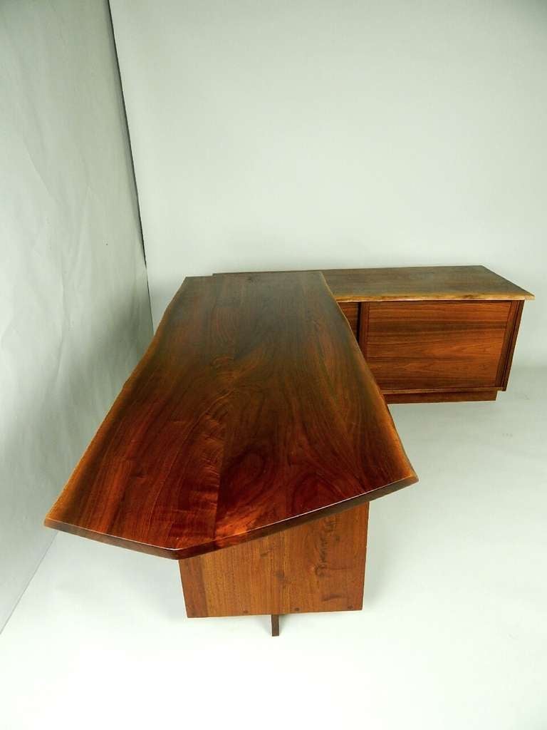 American Walnut Pedestal Desk with Credenza by George Nakashima