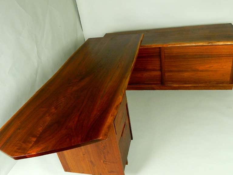 Walnut Pedestal Desk with Credenza by George Nakashima 1