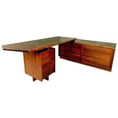 Walnut Pedestal Desk with Credenza by George Nakashima