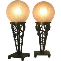 Pair 1930's Art Deco Globe Table Lamps