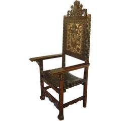 18th Century Spanish Leather Embossed Arm Chair
