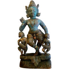 Antique 19th Century Lord Krishna Hand-Carved Sculpture