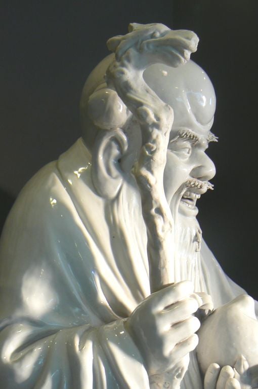 Porcelain Trio of Blanc de Chin Chinese Figures For Sale