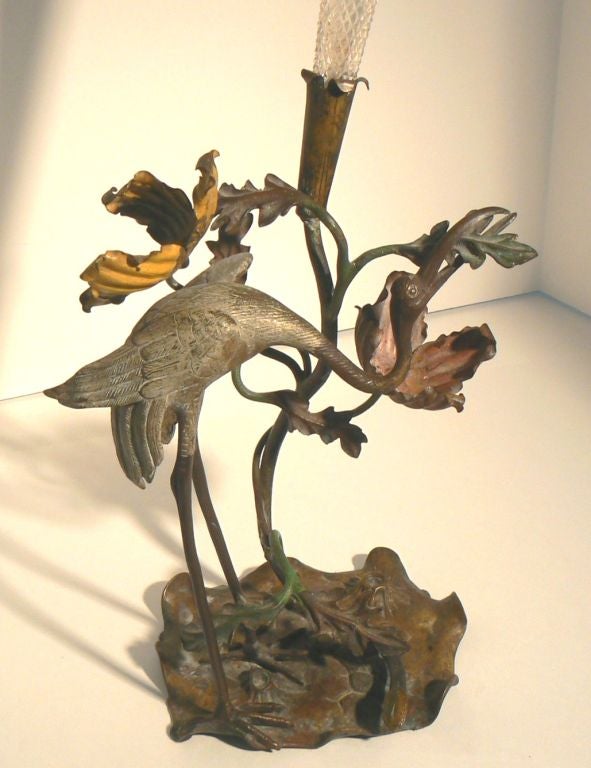 Austrian Bronze of Crane and Peonies
