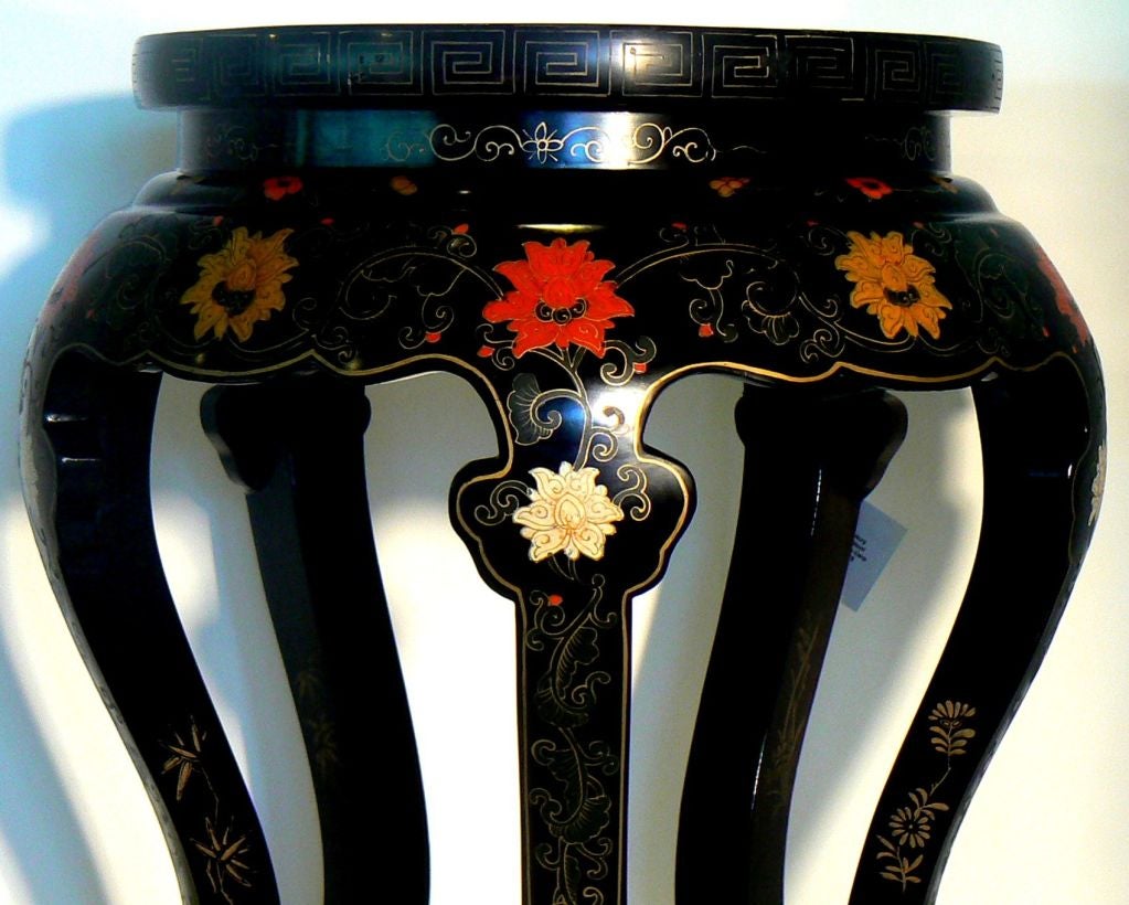 Richly adorned tops on all three of these beautiful and well made Chinese stools. Three different tops of either 2 yin-yang positioned fish, handsome heron or geometric floral. While intended as stools, they also make excellent pedestals or end