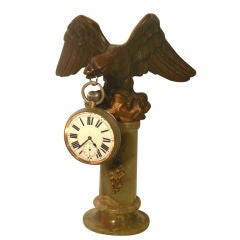 BronzeCarved Eagle and Marble Base Pocket Watch Holder