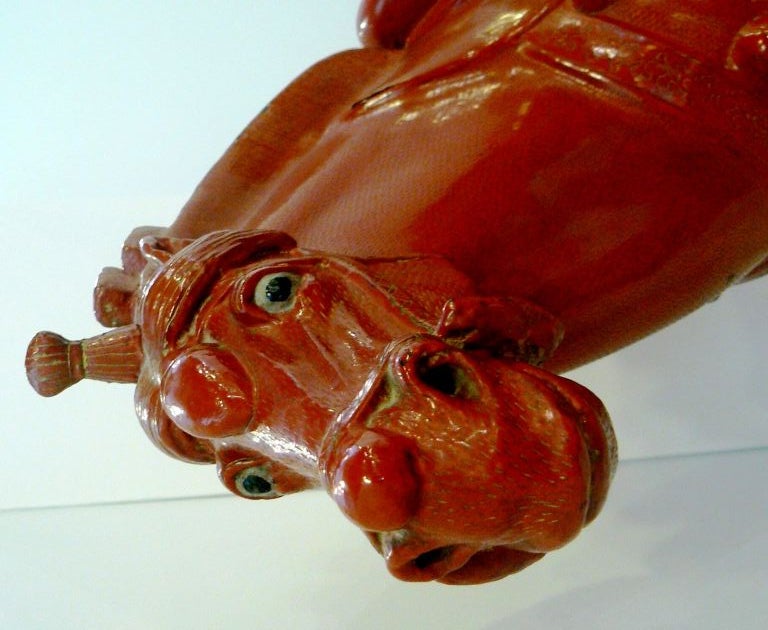 Glazed Pair of Large Cinnabar Chinese Horses