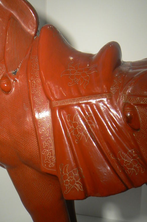 Pair of Large Cinnabar Chinese Horses 1