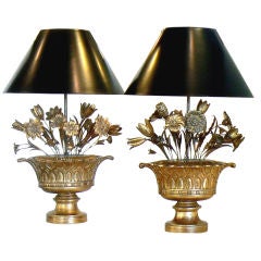 Antique Pair of Hand-Carved Wood 
Gilt Table Lamps