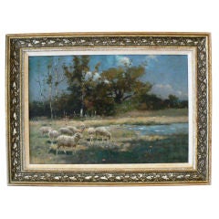 Original Oil, Sheep Grazing, by Reuben Le Grande Johnston