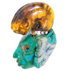 Amber Crowned Small Sculpture in Inca Style
